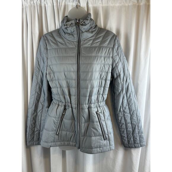 Guess Quilted Light Weight Puffer Gray Heart Fob L gorpcore cold weather 60-08 - Picture 14 of 16
